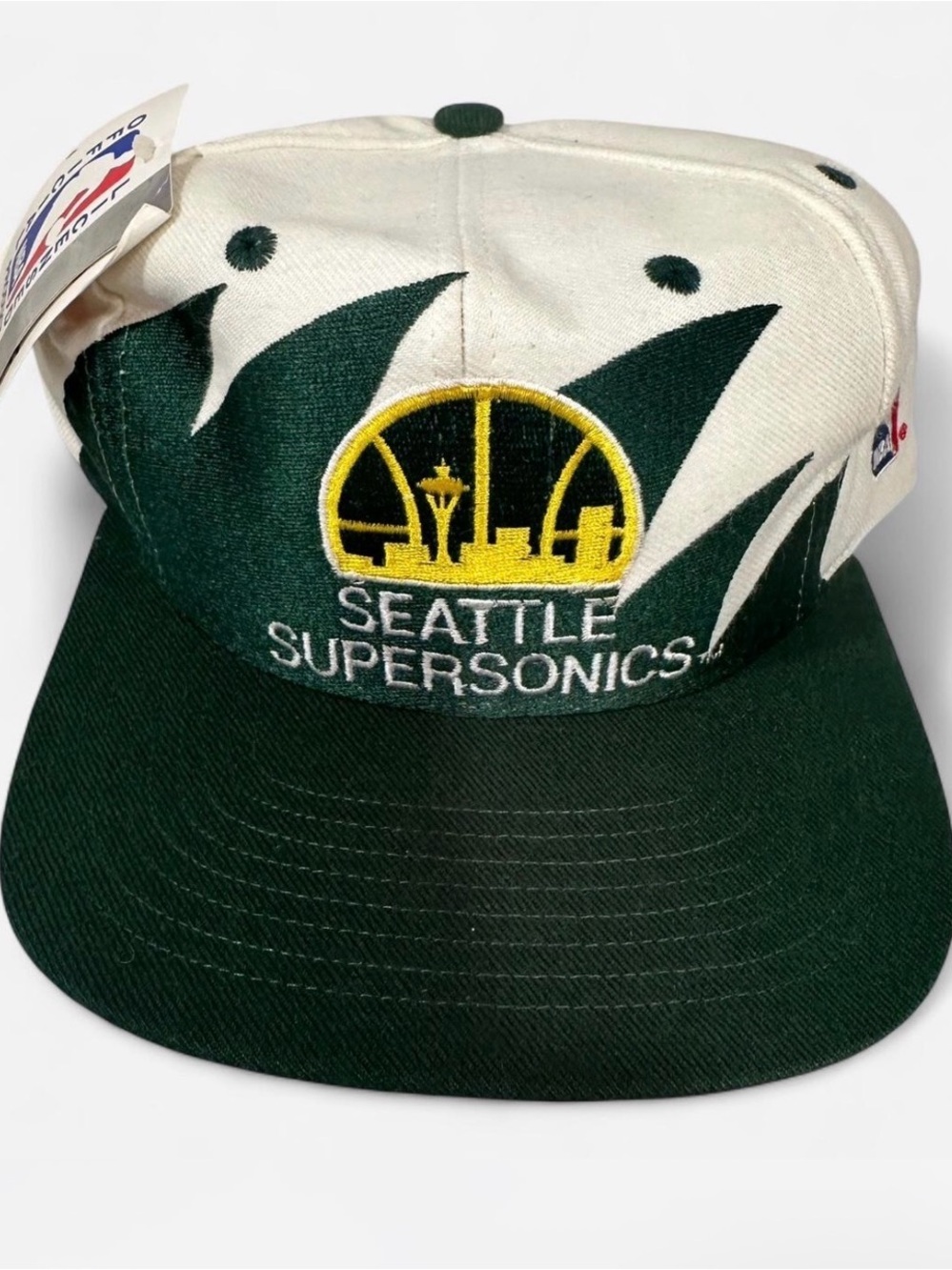 Logo Athletic Seattle Supersonics Sharktooth 90s Green White Yellow Snapback Hat